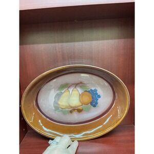 Denby Orchard Oval Serving Dish Fine Stoneware England Fruit Pattern Brown 11.5‎